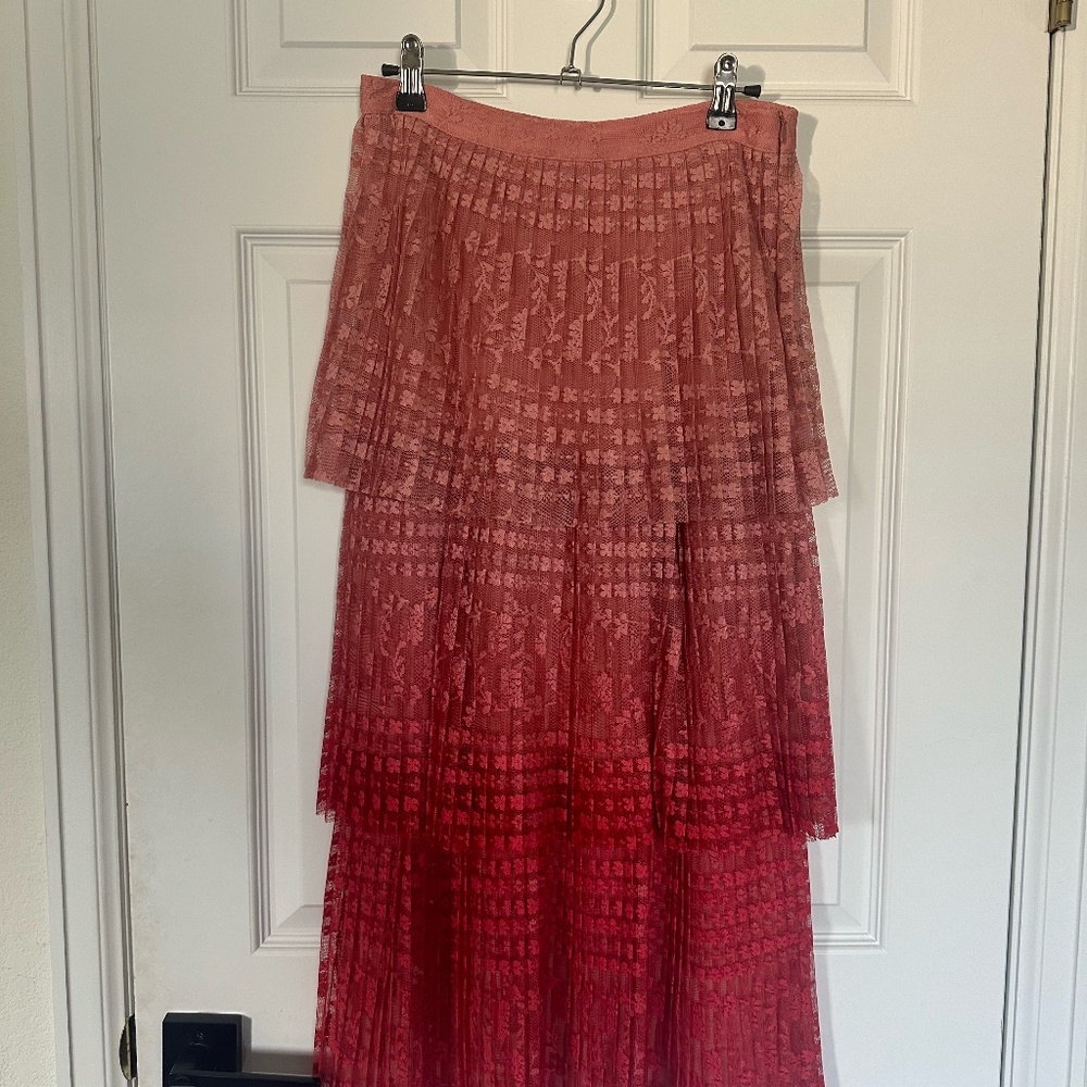 Anthropologie Maeve Ombre tiered pink and red skirt